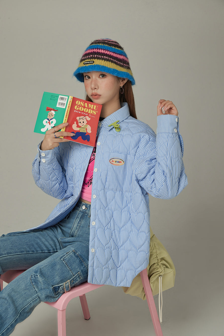 CHUU Heart Shirt Quilted Padded Shacket