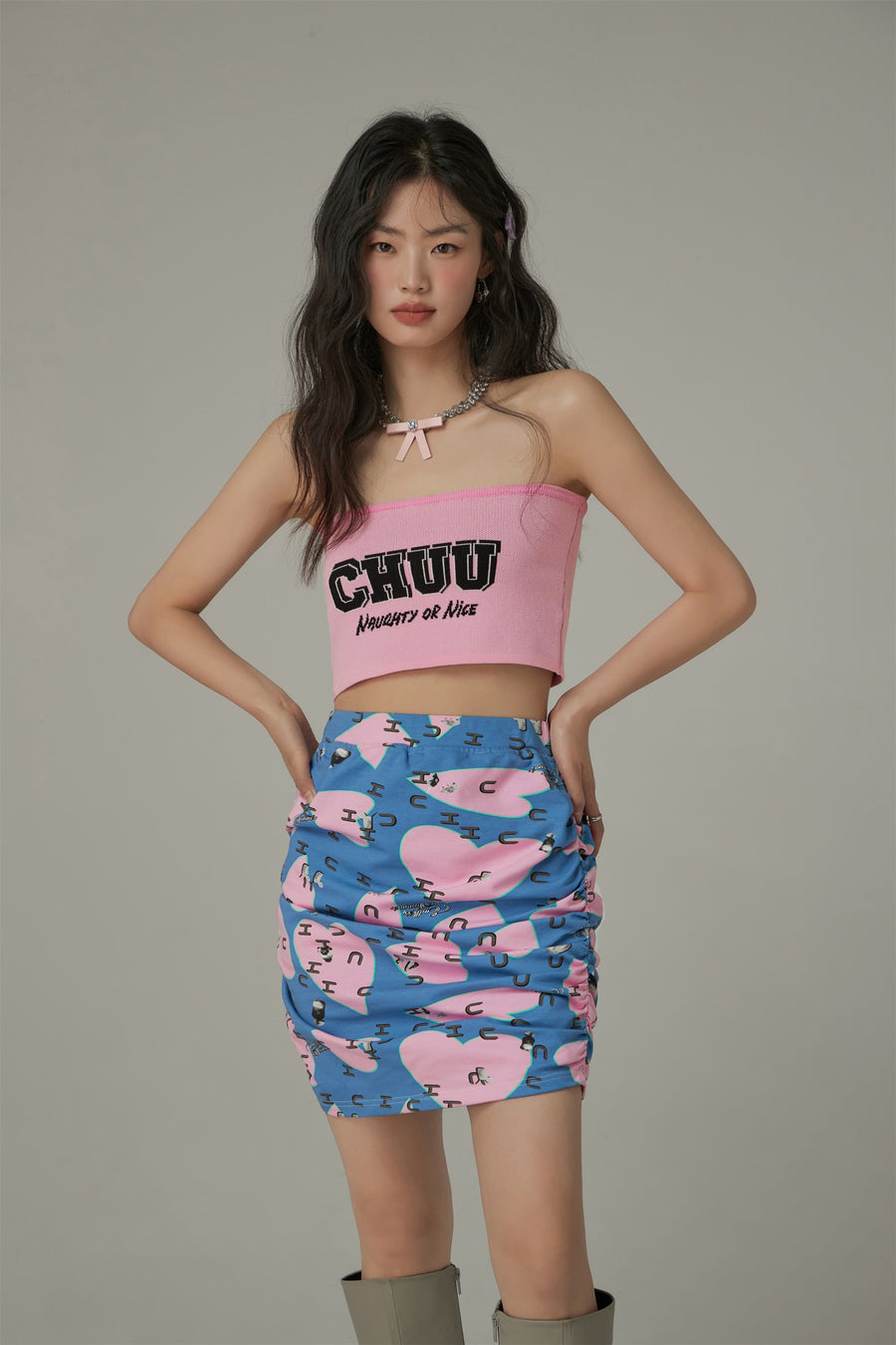 CHUU Chuu Heart Shirring Skirt