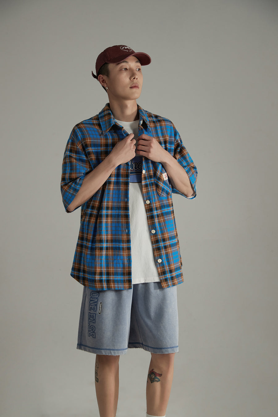 CHUU Check Loose-Fitting Short Sleeve Shirt