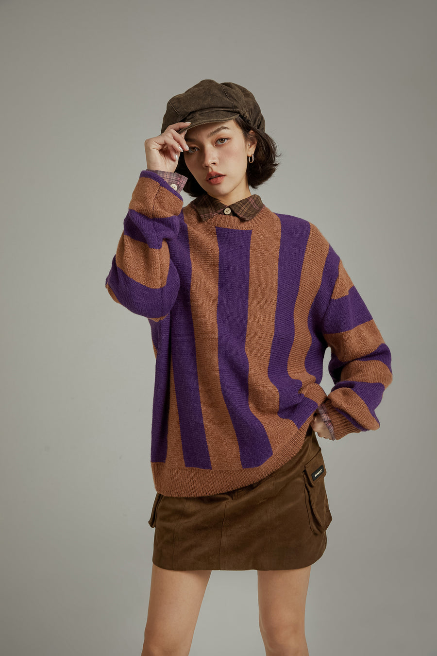 CHUU Vintage Color Scheme Stripe Knit Sweater