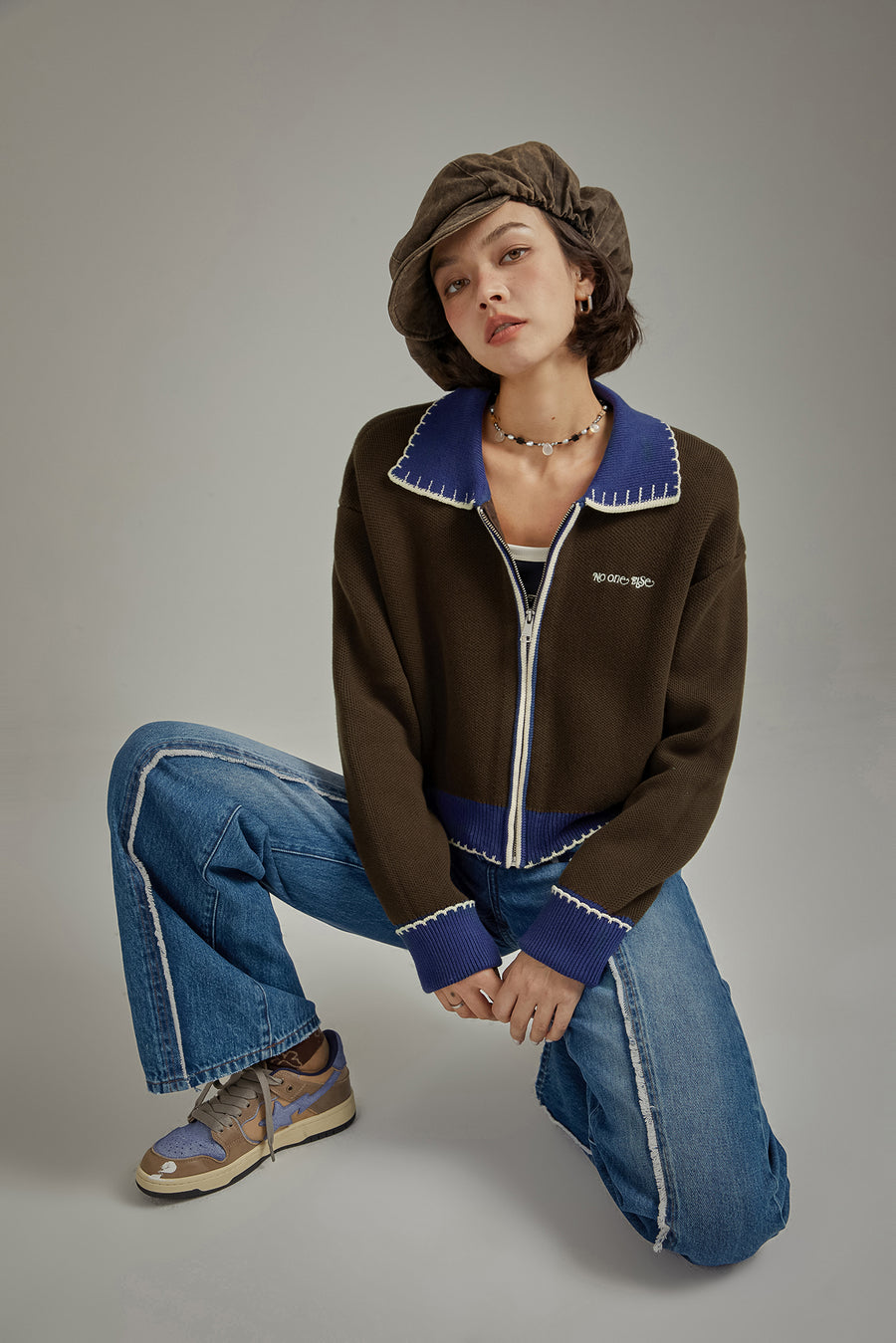 CHUU Color Matching Zip-Up Cardigan