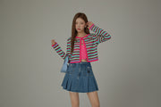 Rainbow Stripes Knit Button Cardigan