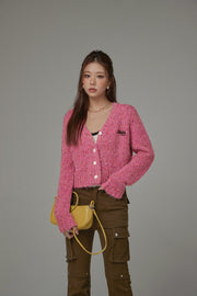 Cropped Knit Color Cardigan