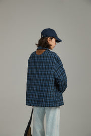 High Neck Check Quilted Shacket