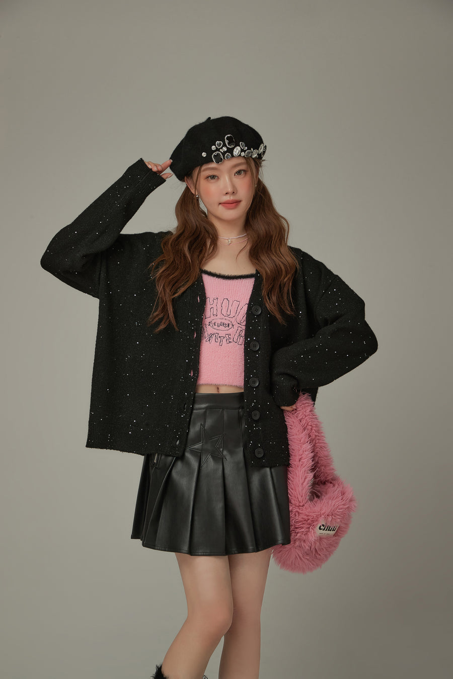 CHUU Specks Dotted V-Neck Knit Cardigan