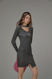 Front Slit Cut Out Knit Dress