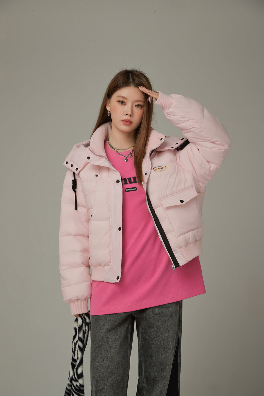 CHUU Color Loose Fit Hooded Padded Jacket