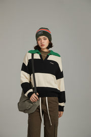 Open Collar Color Scheme Knit Sweater