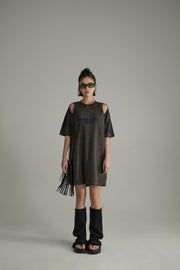 Vintage Open Shoulders Mini Loose Fit T-Shirt Dress