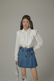 Ruffle Cropped Drawstring Shirt