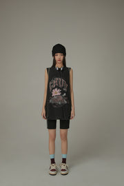 Vintage Oversized Chuu Printed Car Sleeveless T-Shirt