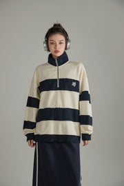 Half Zip-Up Color Striped Sweatshirt