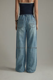 Elastic Waist Casual String Denim Jeans