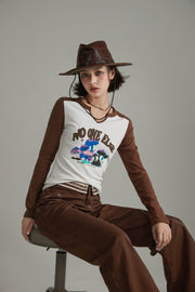 V Slit Color Combination T-Shirt