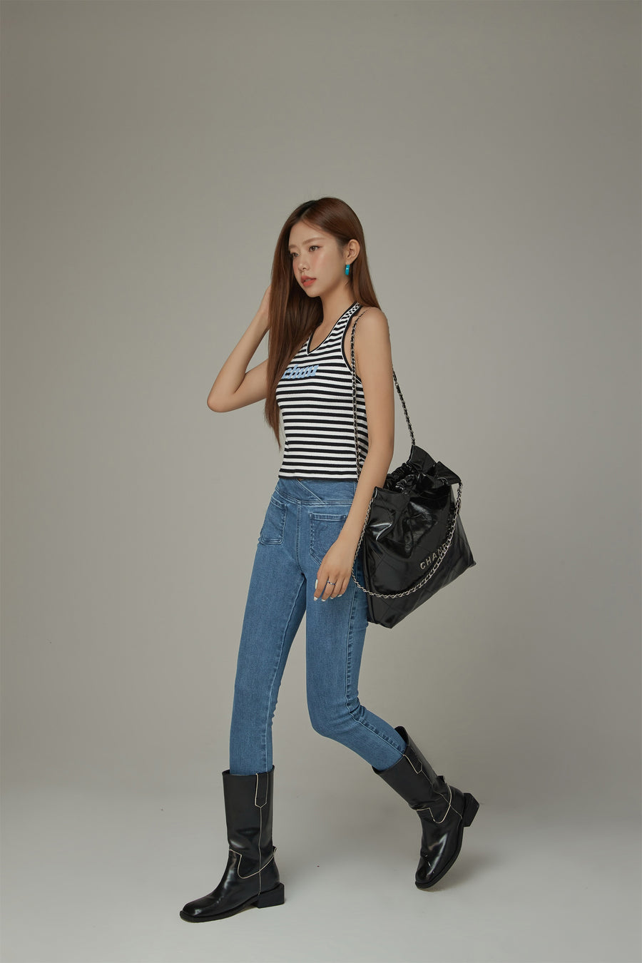 CHUU Wrap Front Pockets Denim Cropped Slim Jeans