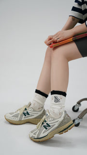 Distressed Embroidered Color High Socks