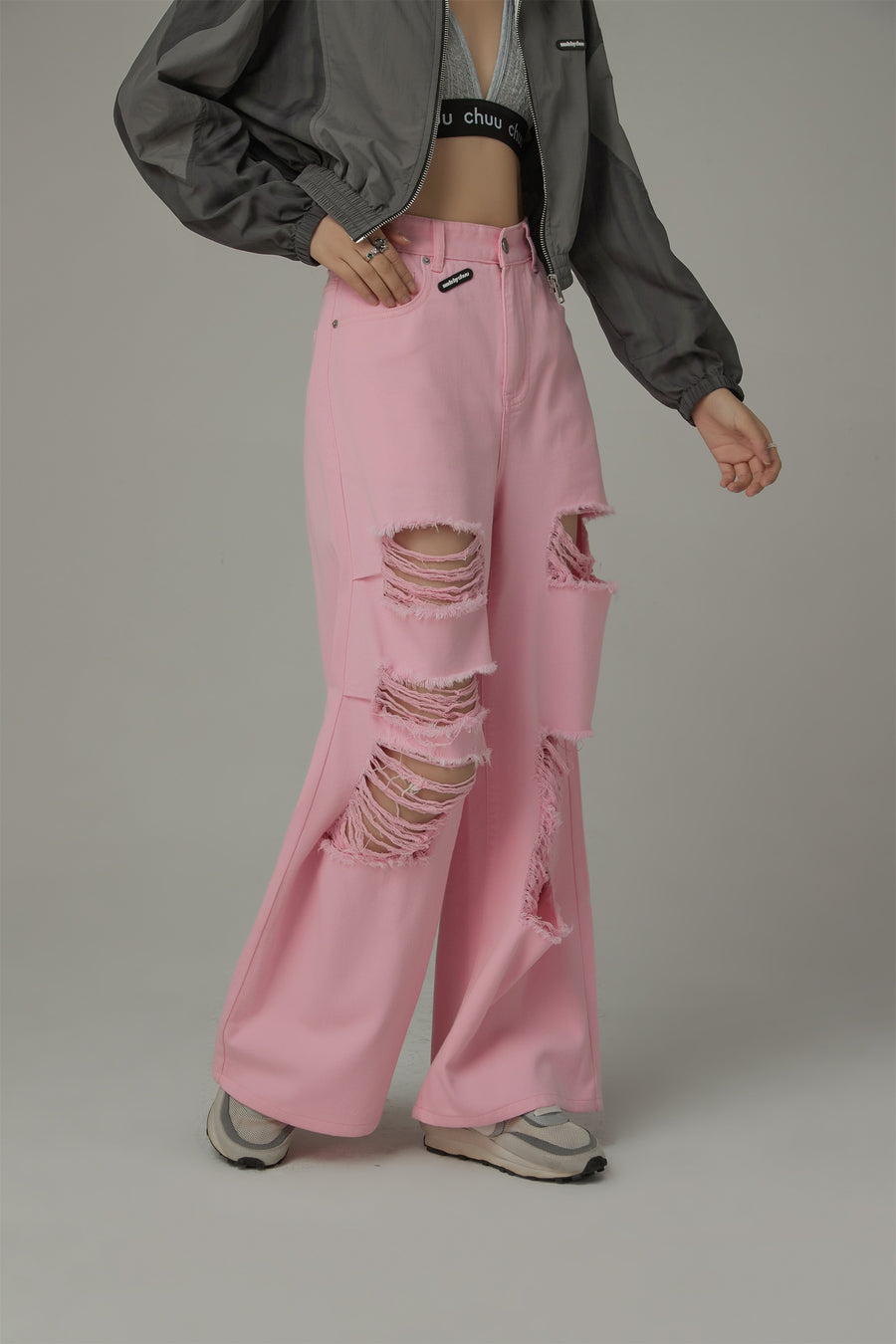 CHUU Distressed Wide Color Loosefit Denim Pants