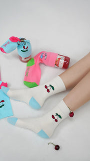 Color Two Toned Cherry High Socks