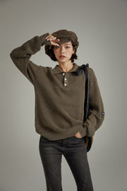 Polo Neck Loose Knit Sweater