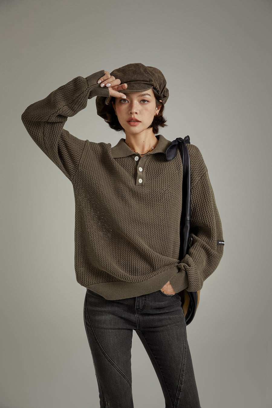 CHUU Polo Neck Loose Knit Sweater