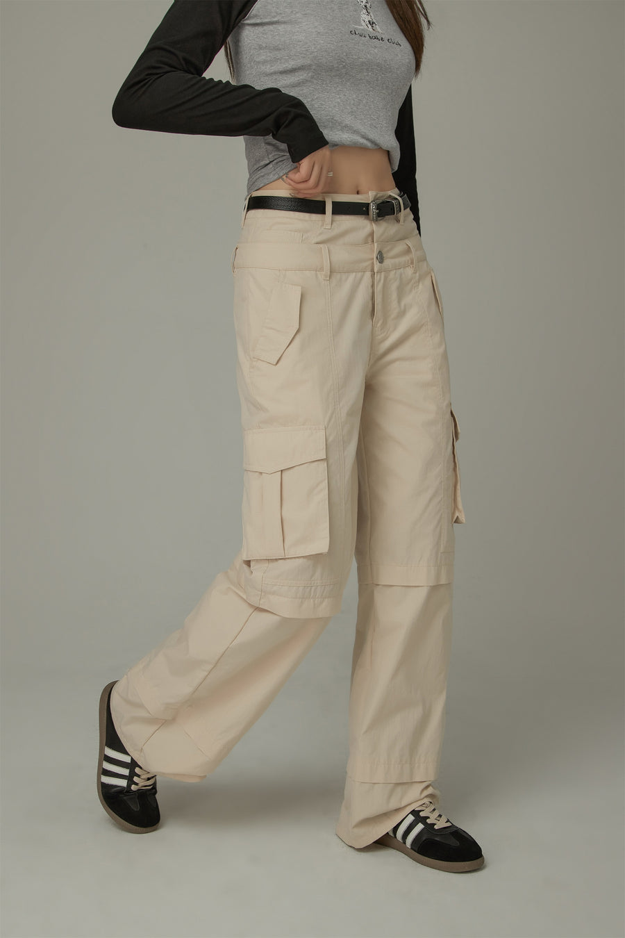 CHUU Cargo Wide High Waist Pocket Loose Casual Pants