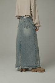 Color Matching Long Denim Skirt