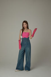 Ultra High Waist Pintuck Wide Denim Jeans