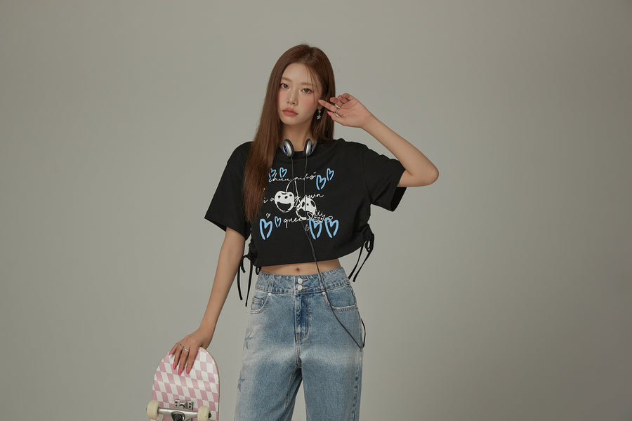 CHUU Heart Cherry Boxy Crop Loosefit T-Shirt