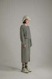 Slit Stripe Long Skirt