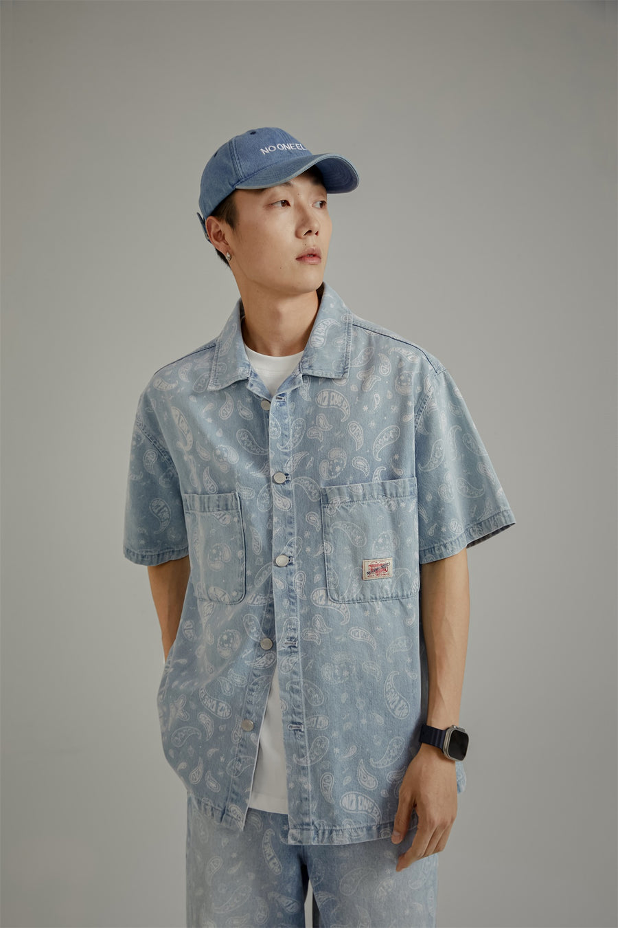 CHUU Logo Paisley Loose Fit Denim Shirt