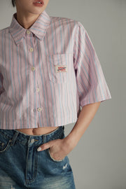 Boxy Vertical Stripes Cropped Shirt