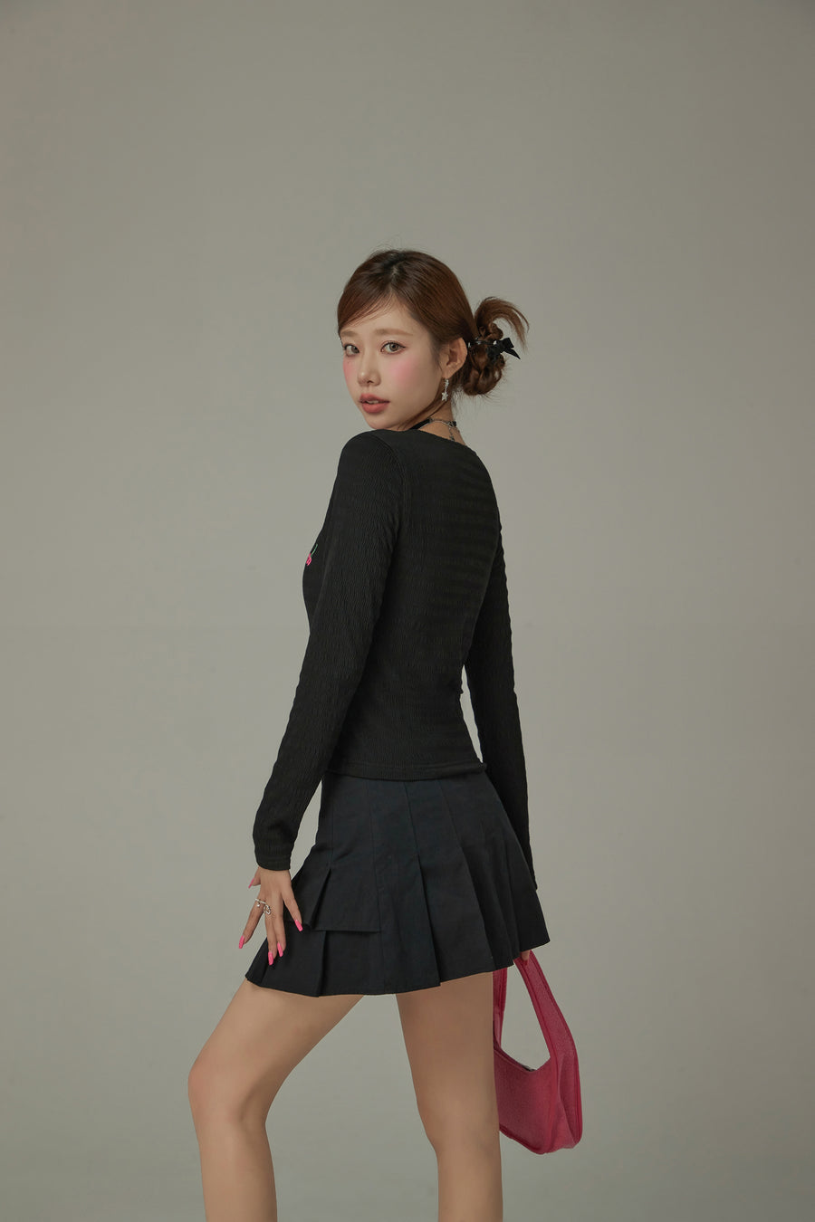 CHUU Cherry Embroidered Logo Zip-Up Top