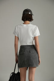 Asymmetrical Pockets Denim Mini Skirt