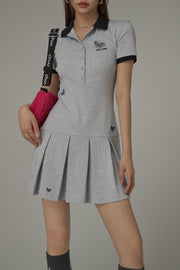 Polo Neck Pleated Short Sleeve Dress