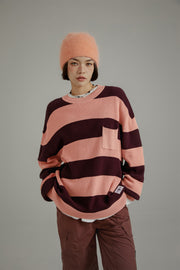 Color Pocket Stripe Knit Sweater