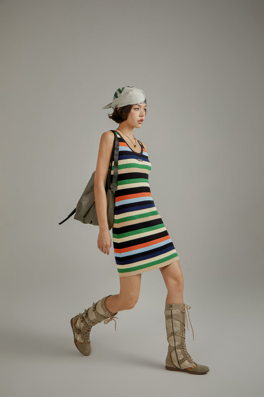 CHUU Color Contrast Striped Sleeveless Knit Dress