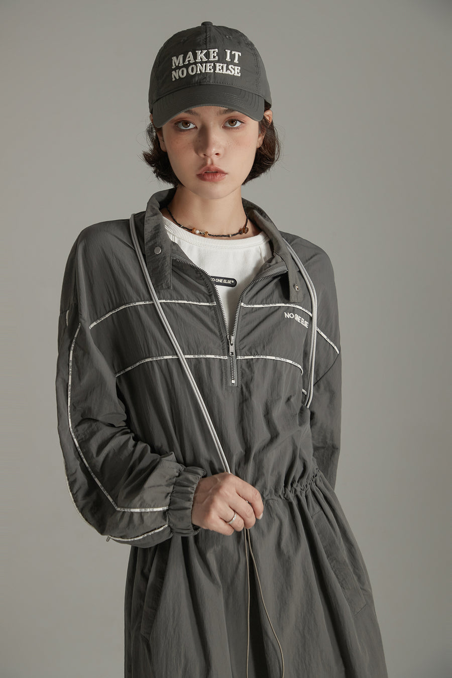 CHUU Half Zip-Up Elastic Long Dress