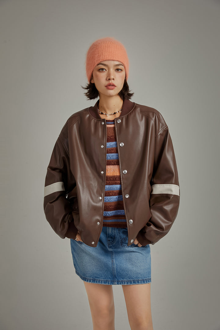 Color Varsity Leather Jacket