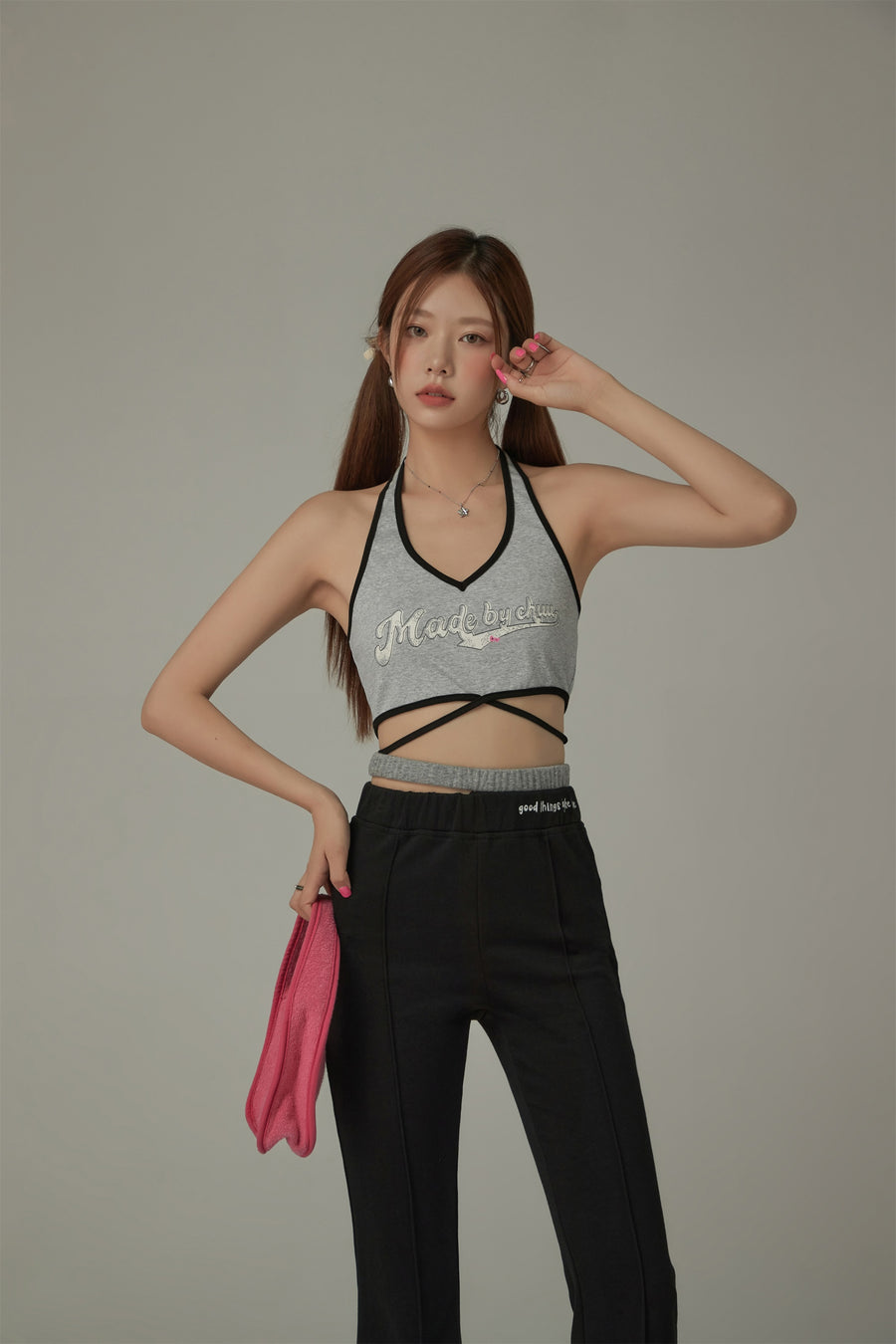 CHUU Logo Halter Criss Cross Sleeveless Top