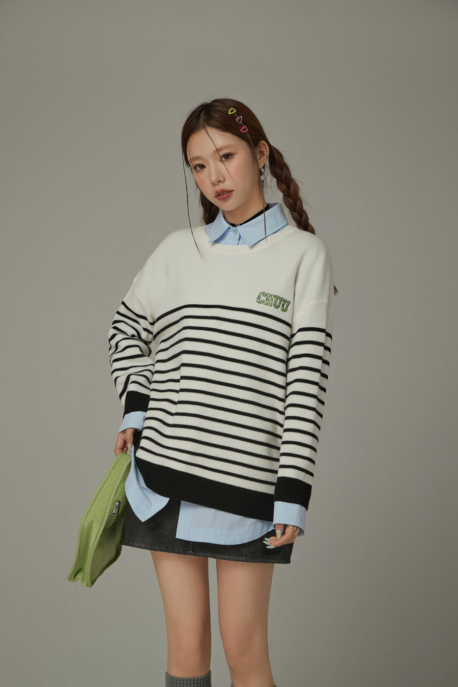 CHUU Stripe Long Sleeve Knit Sweater