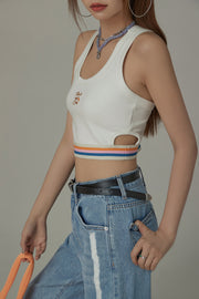 Rainbow Line Banding Open Back Sleeveless Crop Top