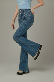 Heart Embroidered Bootcut Denim Jeans