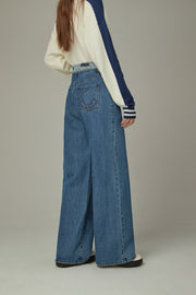 Logo Folded Waist Straight Denim Jeans