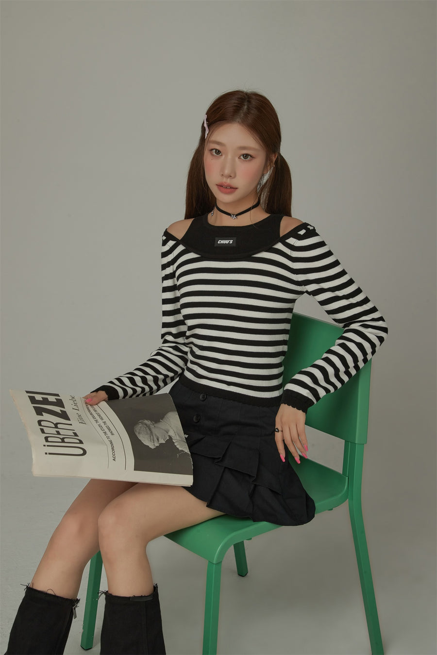 CHUU 2-Layer Stripe Long Sleeves Top