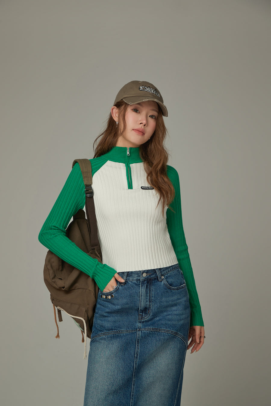 CHUU Half Zip-Up Color Knit Sweater