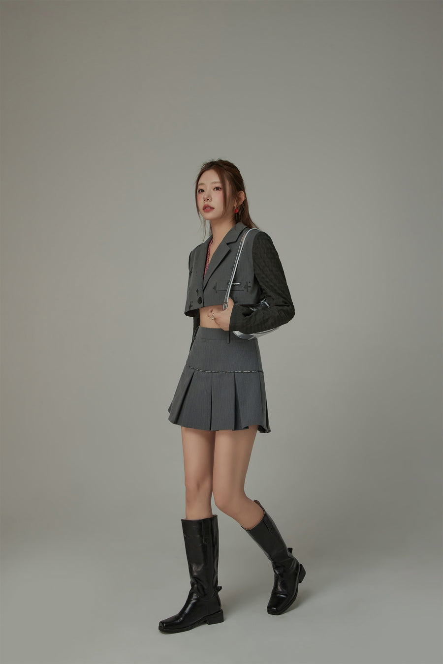 CHUU Pixel Print One-Button Cropped Jacket