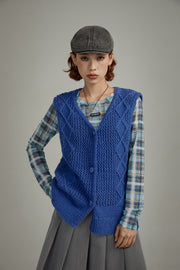 V-Neck Button Knit Vest