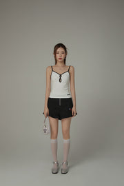 Color Shirred Keyhole Sleeveless Top