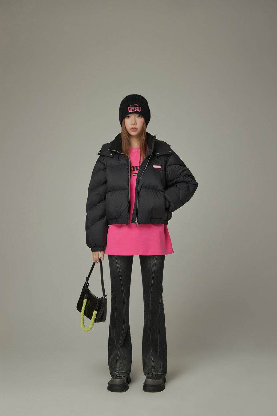 CHUU Colored Hooded Simple Padded Jacket