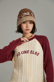 Logo Raglan Color Combination Knit Sweater